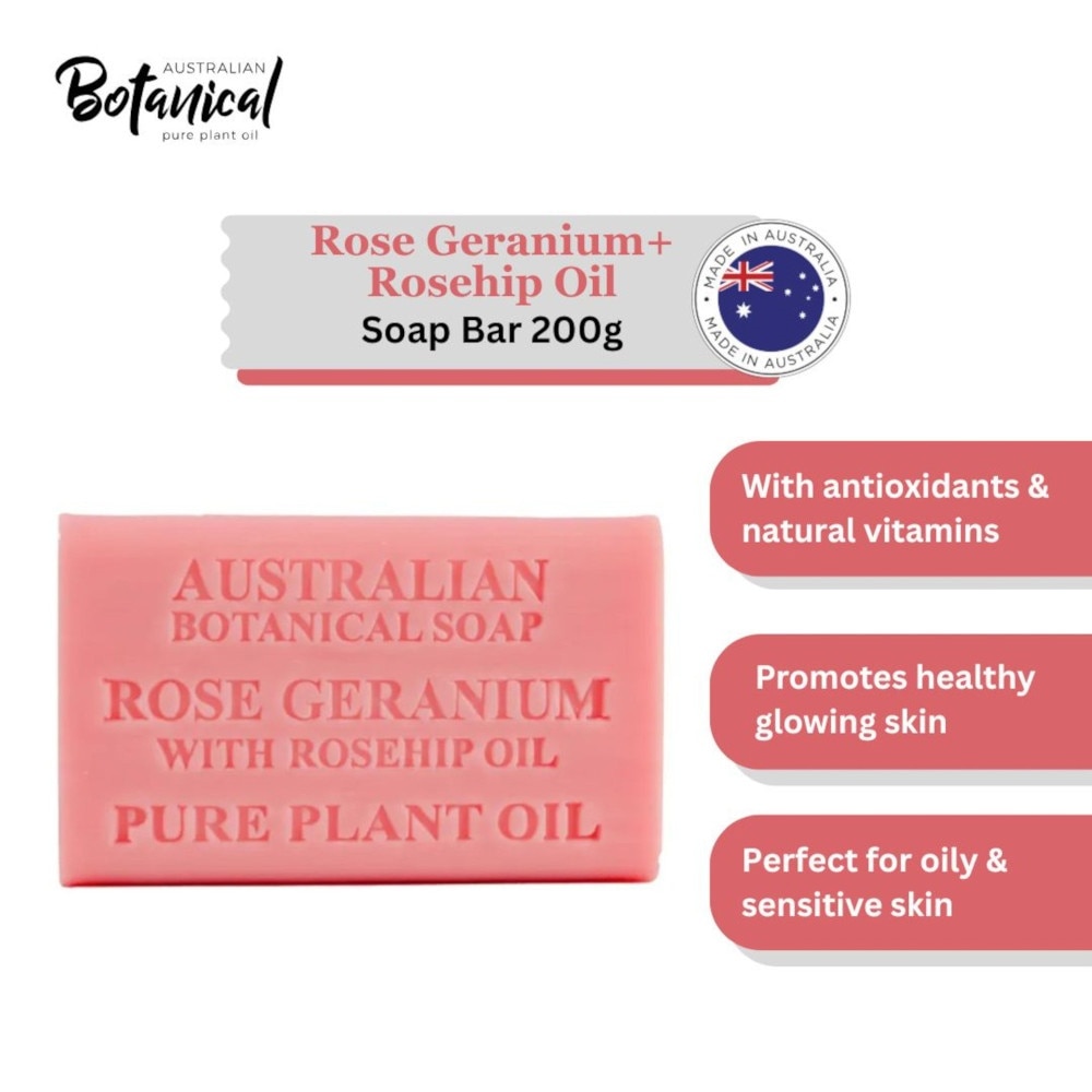 Australian Botanical Soap Rose Geranium With Rosehip Oil Soap Bar 200g