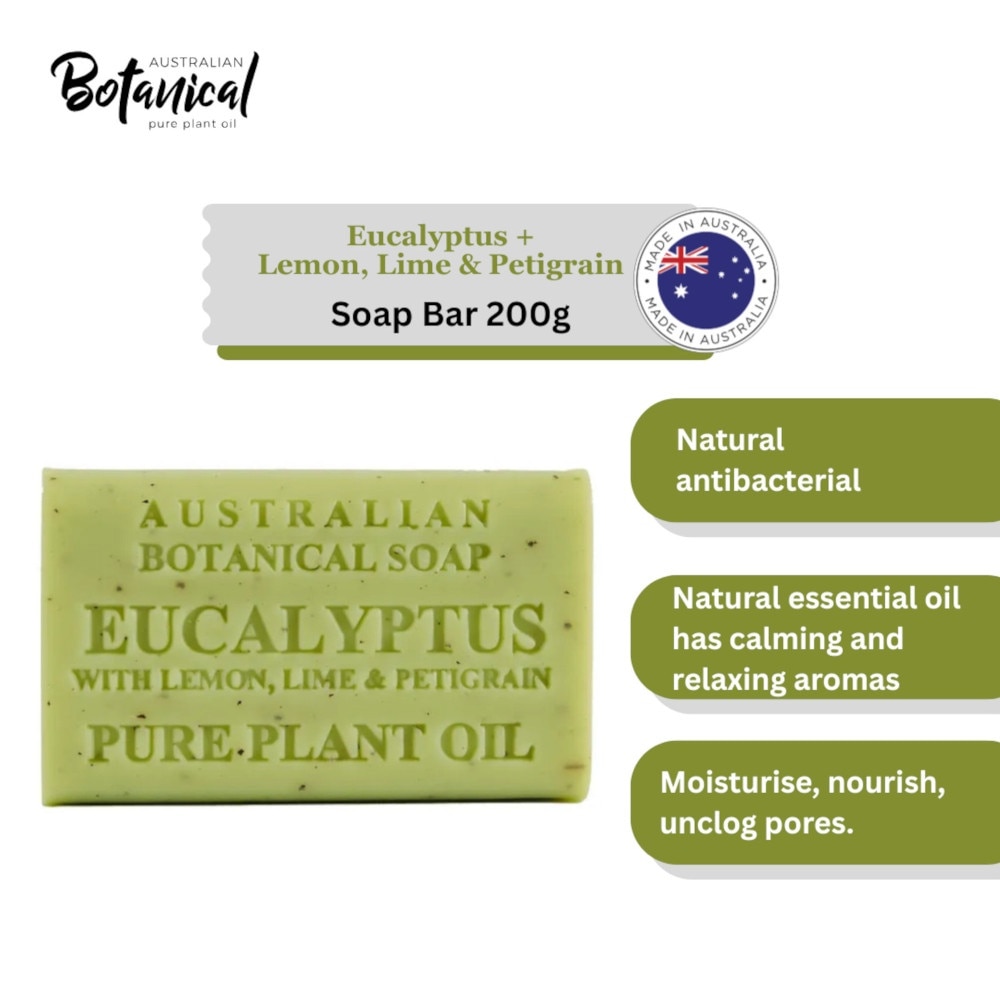 Australian Botanical Soap Eucalyptus With Lemon Lime And Petitgrain Soap Bar 200g