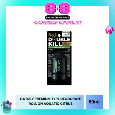 GATSBY - Premium Type Deodorant Roll On Aquatic Citrus 60ml