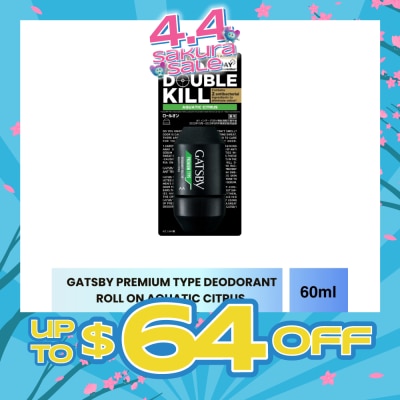 GATSBY - Premium Type Deodorant Roll On Aquatic Citrus 60ml