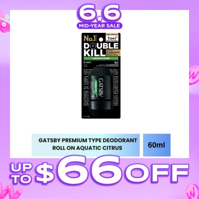 GATSBY - Premium Type Deodorant Roll On Aquatic Citrus 60ml