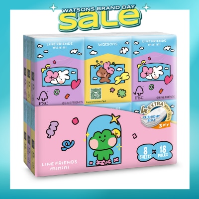 WATSONS - Line Friends Minini 100% Bamboo 3 ply Velvet Petite Hankies 8 x 18s
