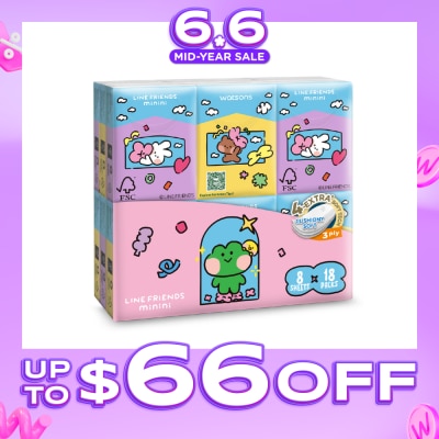 WATSONS - Line Friends Minini 100% Bamboo 3 ply Velvet Petite Hankies 8 x 18s