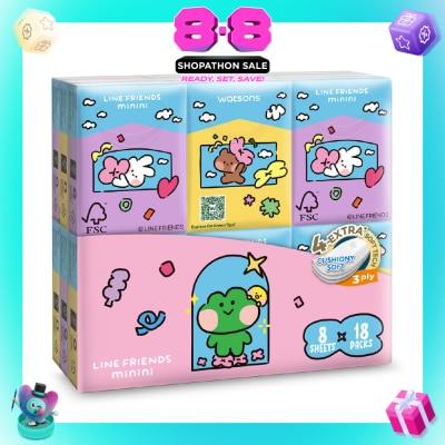 WATSONS - Line Friends Minini 100% Bamboo 3 ply Velvet Petite Hankies 8 x 18s