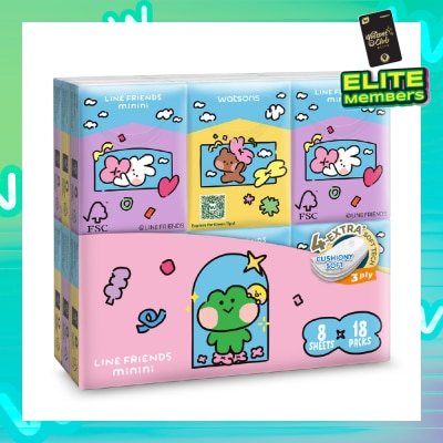 WATSONS Line Friends Minini 100% Bamboo 3 ply Velvet Petite Hankies 8 x 18s