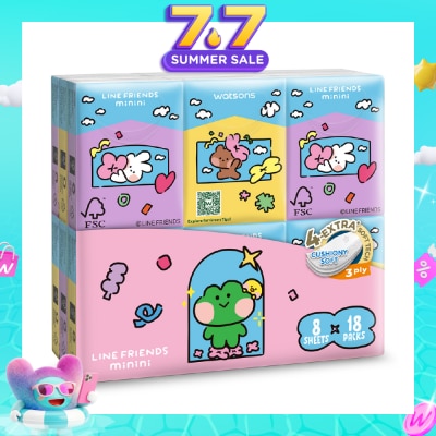 WATSONS - Line Friends Minini 100% Bamboo 3 ply Velvet Petite Hankies 8 x 18s