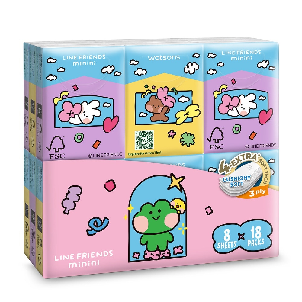 Line Friends Minini 100% Bamboo 3 ply Velvet Petite Hankies 8 x 18s