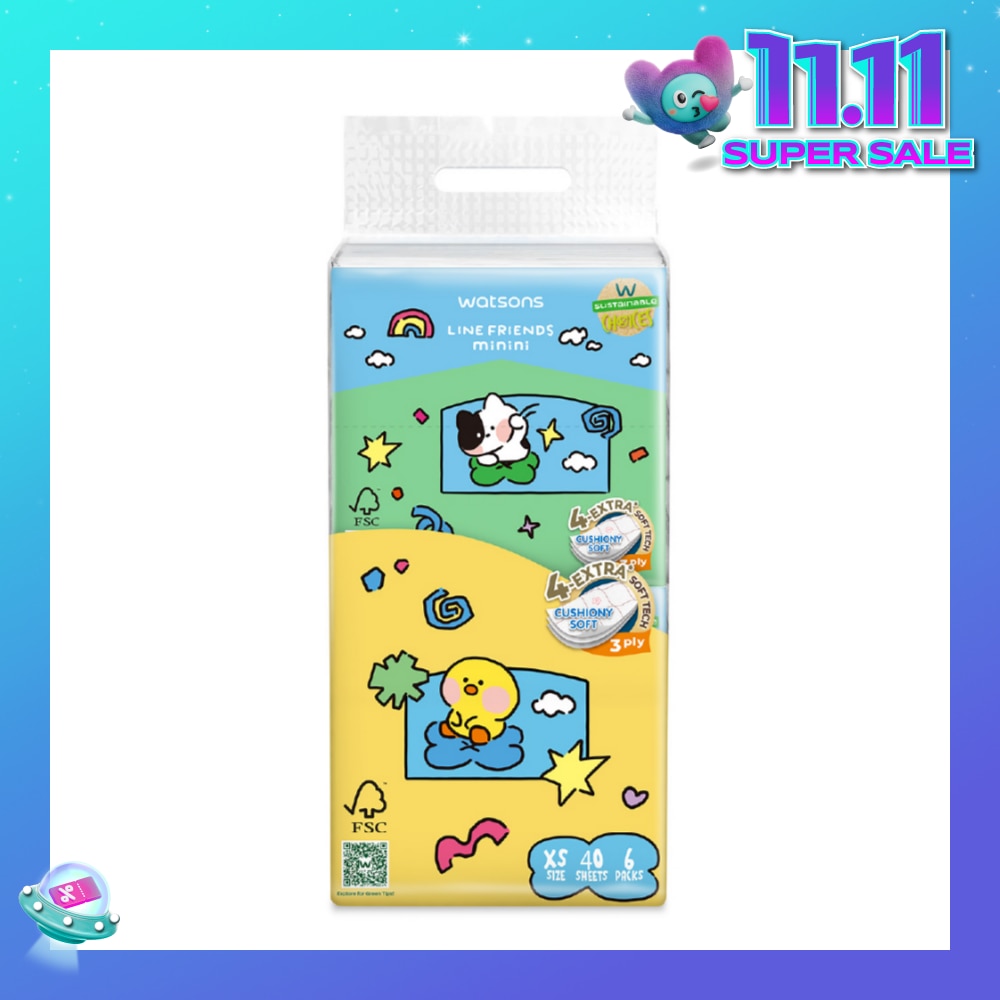 Line Friends Minini 100% Bamboo 3 ply Velvet Facial Travel Tissue 40 x 6s
