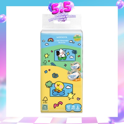 WATSONS - Line Friends Minini 100% Bamboo 3 ply Velvet Facial Travel Tissue 40 x 6s