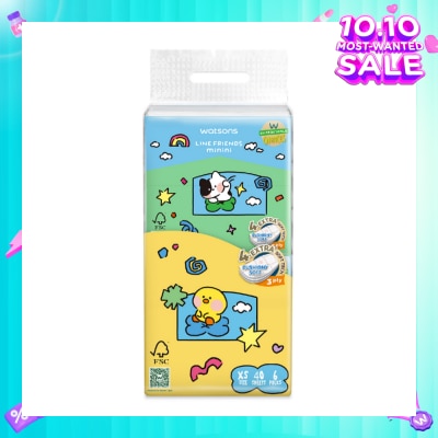 WATSONS Line Friends Minini 100% Bamboo 3 ply Velvet Facial Travel Tissue 40 x 6s