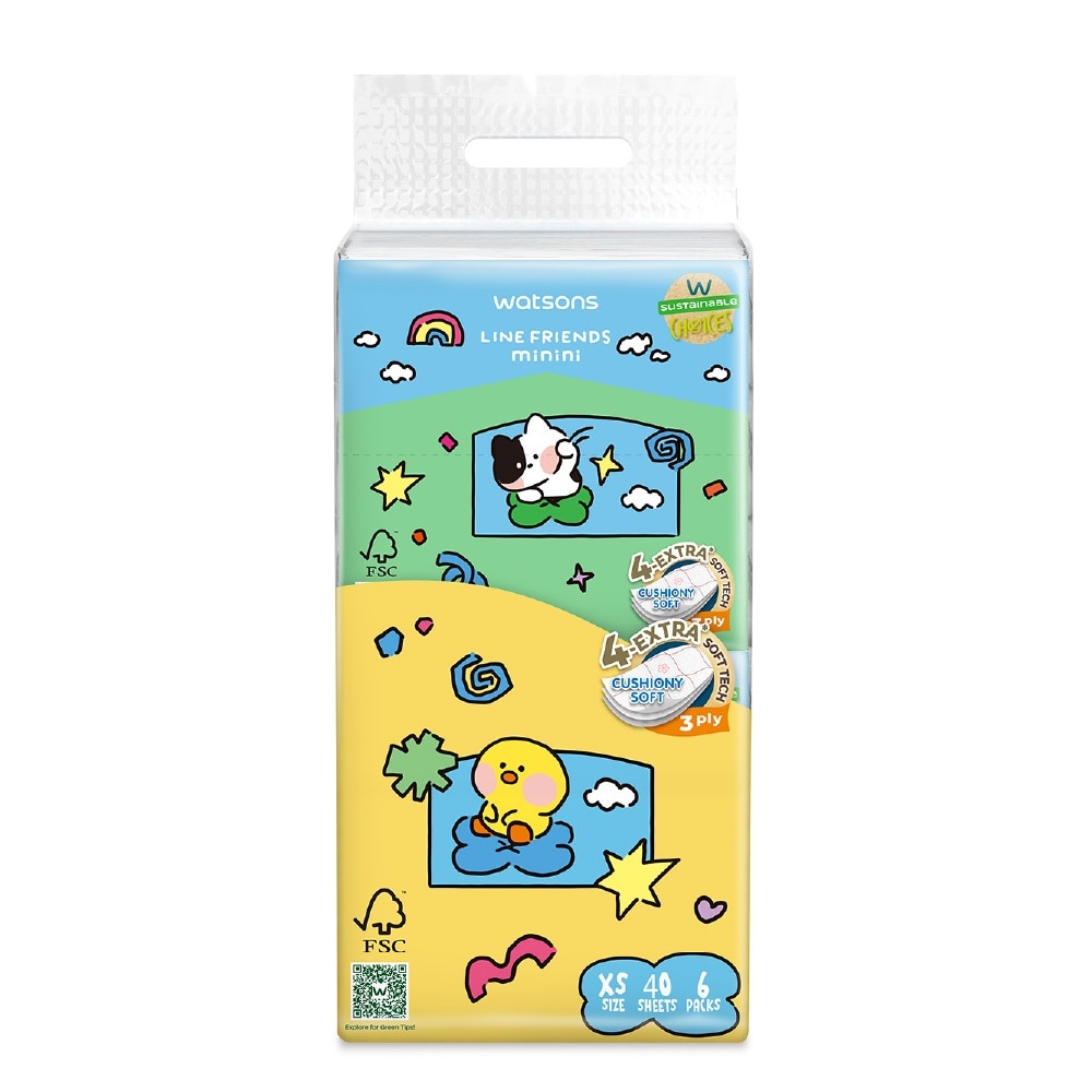 Line Friends Minini 100% Bamboo 3 ply Velvet Facial Travel Tissue 40 x 6s