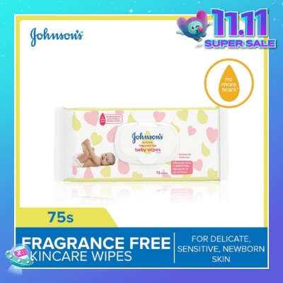 JOHNSON'S Baby Skincare Fragrance Free Baby Wipes (Suitable For Delicate + Sensitive Newborn Skin) 75s