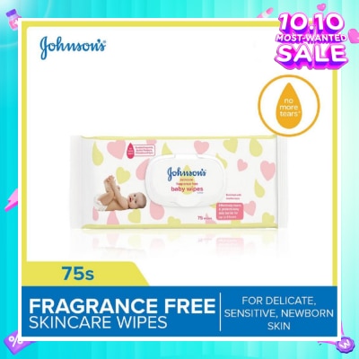 JOHNSON'S Baby Skincare Fragrance Free Baby Wipes (Suitable For Delicate + Sensitive Newborn Skin) 75s