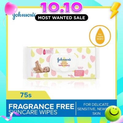 JOHNSON'S Baby Skincare Fragrance Free Baby Wipes (Suitable For Delicate + Sensitive Newborn Skin) 75s image
