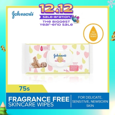 JOHNSON'S Baby Skincare Fragrance Free Baby Wipes (Suitable For Delicate + Sensitive Newborn Skin) 75s