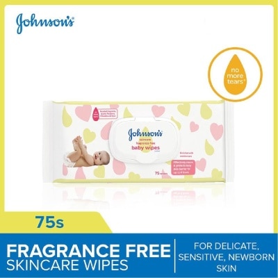 JOHNSON'S Baby Skincare Fragrance Free Baby Wipes (Suitable For Delicate + Sensitive Newborn Skin) 75s