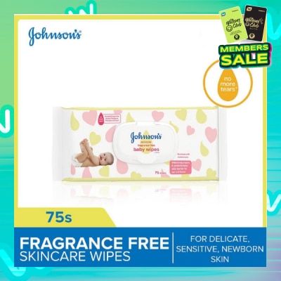 JOHNSON'S Baby Skincare Fragrance Free Baby Wipes (Suitable For Delicate + Sensitive Newborn Skin) 75s