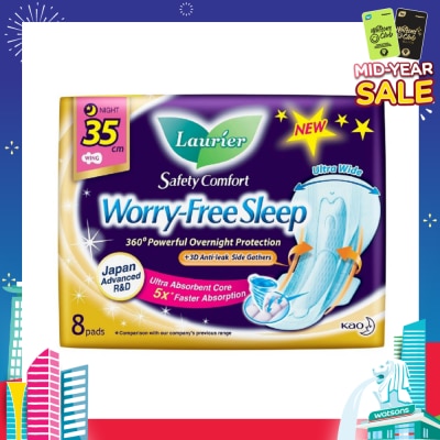 LAURIER Safety Comfort Worry Free Sleep Sanitary Napkin with Wing Ultra Wide Anti Leak Overnight 35cm 8s
