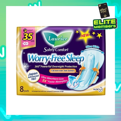 LAURIER Safety Comfort Worry Free Sleep Sanitary Napkin with Wing Ultra Wide Anti Leak Overnight 35cm 8s