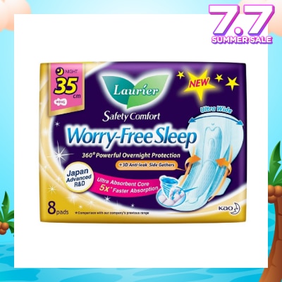 LAURIER Safety Comfort Worry Free Sleep Sanitary Napkin with Wing Ultra Wide Anti Leak Overnight 35cm 8s