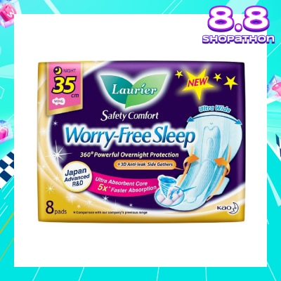 LAURIER Safety Comfort Worry Free Sleep Sanitary Napkin with Wing Ultra Wide Anti Leak Overnight 35cm 8s