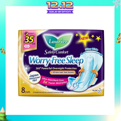 LAURIER Safety Comfort Worry Free Sleep Sanitary Napkin with Wing Ultra Wide Anti Leak Overnight 35cm 8s