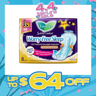 LAURIER - Safety Comfort Worry Free Sleep Sanitary Napkin with Wing Ultra Wide Anti Leak Overnight 35cm 8s