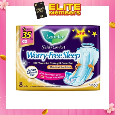LAURIER Safety Comfort Worry Free Sleep Sanitary Napkin with Wing Ultra Wide Anti Leak Overnight 35cm 8s