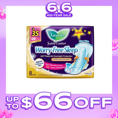 LAURIER - Safety Comfort Worry Free Sleep Sanitary Napkin with Wing Ultra Wide Anti Leak Overnight 35cm 8s