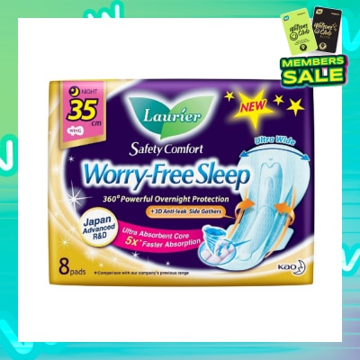 LAURIER Safety Comfort Worry Free Sleep Sanitary Napkin with Wing Ultra Wide Anti Leak Overnight 35cm 8s