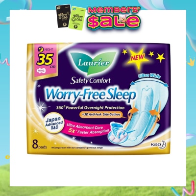 LAURIER - Safety Comfort Worry Free Sleep Sanitary Napkin with Wing Ultra Wide Anti Leak Overnight 35cm 8s