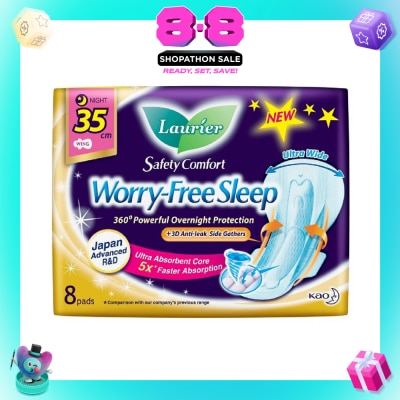 LAURIER - Safety Comfort Worry Free Sleep Sanitary Napkin with Wing Ultra Wide Anti Leak Overnight 35cm 8s