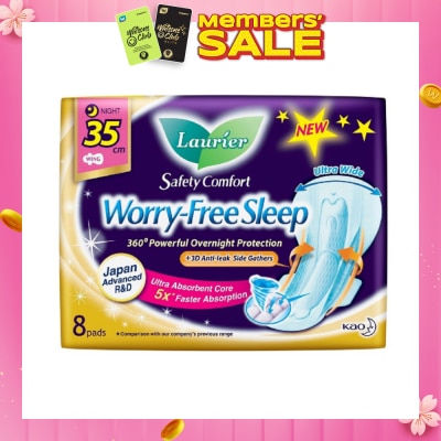 LAURIER Safety Comfort Worry Free Sleep Sanitary Napkin with Wing Ultra Wide Anti Leak Overnight 35cm 8s