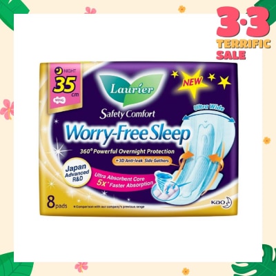 LAURIER Safety Comfort Worry Free Sleep Sanitary Napkin with Wing Ultra Wide Anti Leak Overnight 35cm 8s