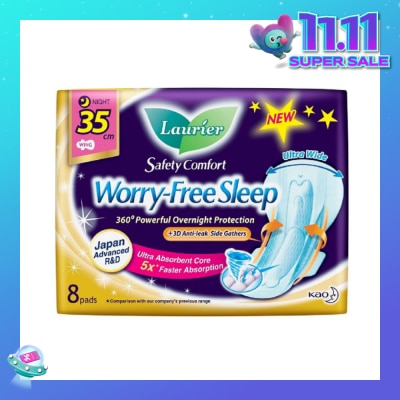 LAURIER Safety Comfort Worry Free Sleep Sanitary Napkin with Wing Ultra Wide Anti Leak Overnight 35cm 8s