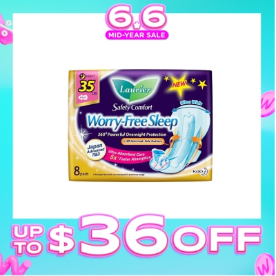 LAURIER - Safety Comfort Worry Free Sleep Sanitary Napkin with Wing Ultra Wide Anti Leak Overnight 35cm 8s