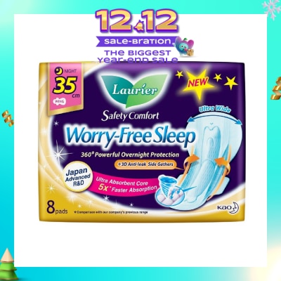 LAURIER Safety Comfort Worry Free Sleep Sanitary Napkin with Wing Ultra Wide Anti Leak Overnight 35cm 8s