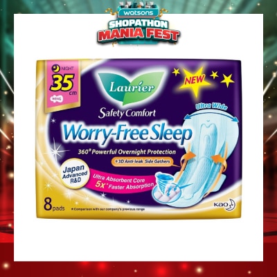 LAURIER - Safety Comfort Worry Free Sleep Sanitary Napkin with Wing Ultra Wide Anti Leak Overnight 35cm 8s