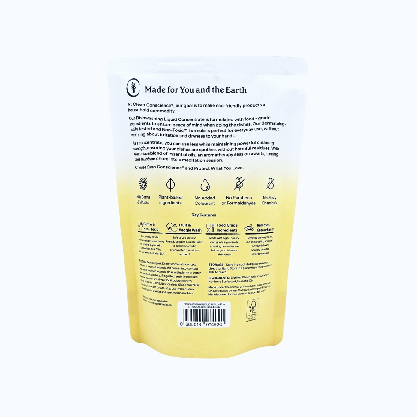 Citrus Oolong Dishwashing Liquid Concentrate Refill Pack 480ml