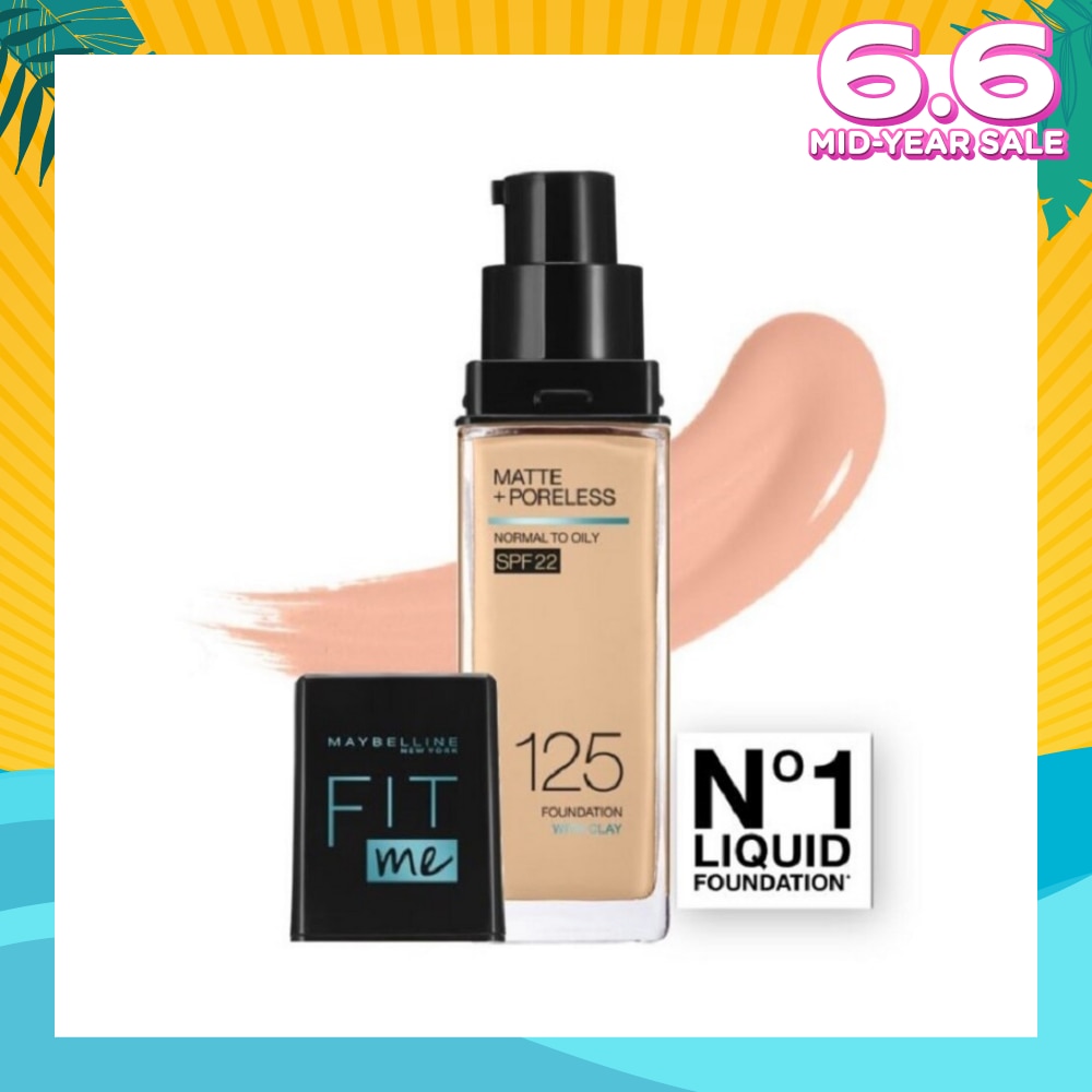 Fit Me Matte Poreless Liquid Foundation 125 Nude Beige SPF 22 Pump 30ml