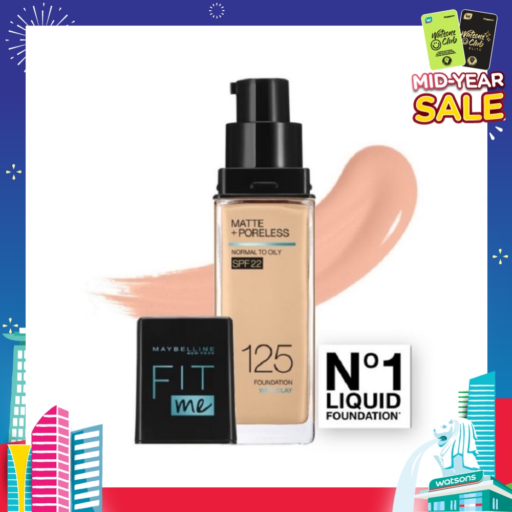 Fit Me Matte Poreless Liquid Foundation 125 Nude Beige SPF 22 Pump 30ml