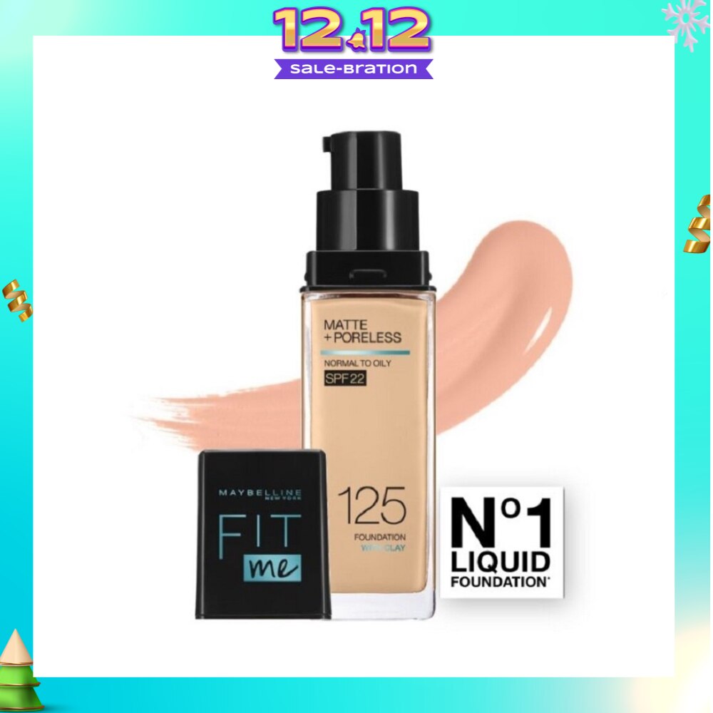 MAYBELLINE Fit Me Matte Poreless Liquid Foundation 125 Nude Beige SPF 22 Pump 30ml