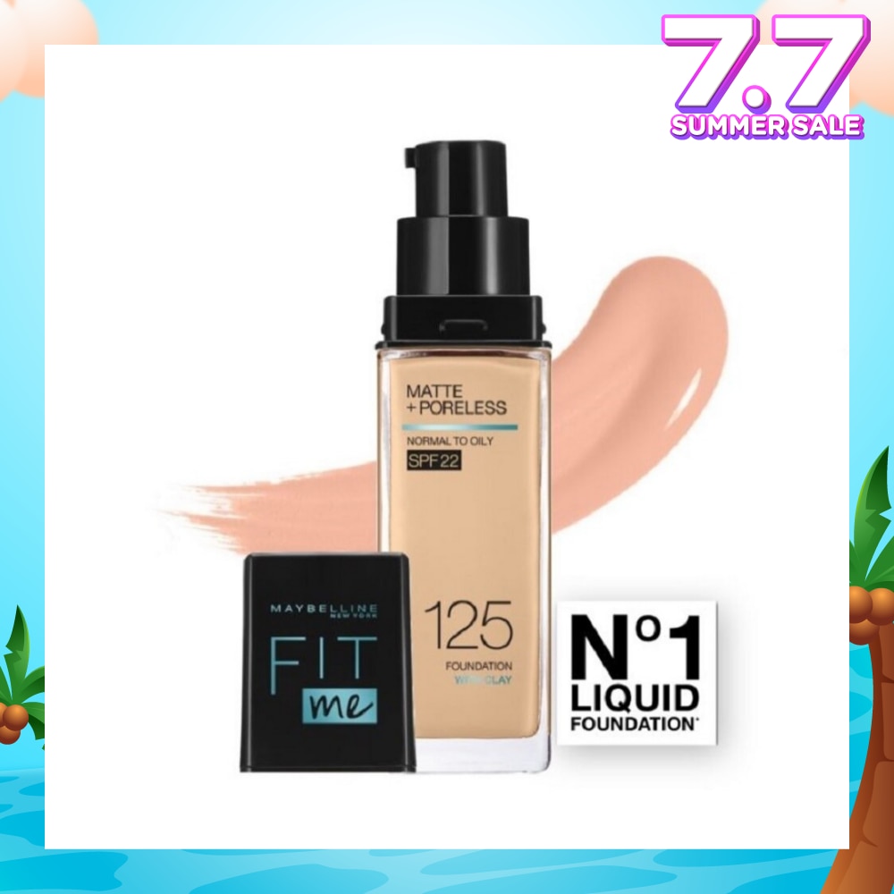 MAYBELLINE Fit Me Matte Poreless Liquid Foundation 125 Nude Beige SPF 22 Pump 30ml
