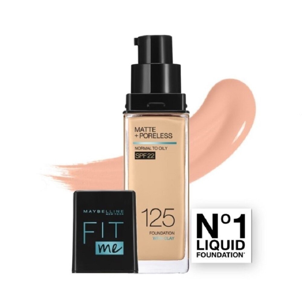 MAYBELLINE Fit Me Matte Poreless Liquid Foundation 125 Nude Beige SPF 22 Pump 30ml