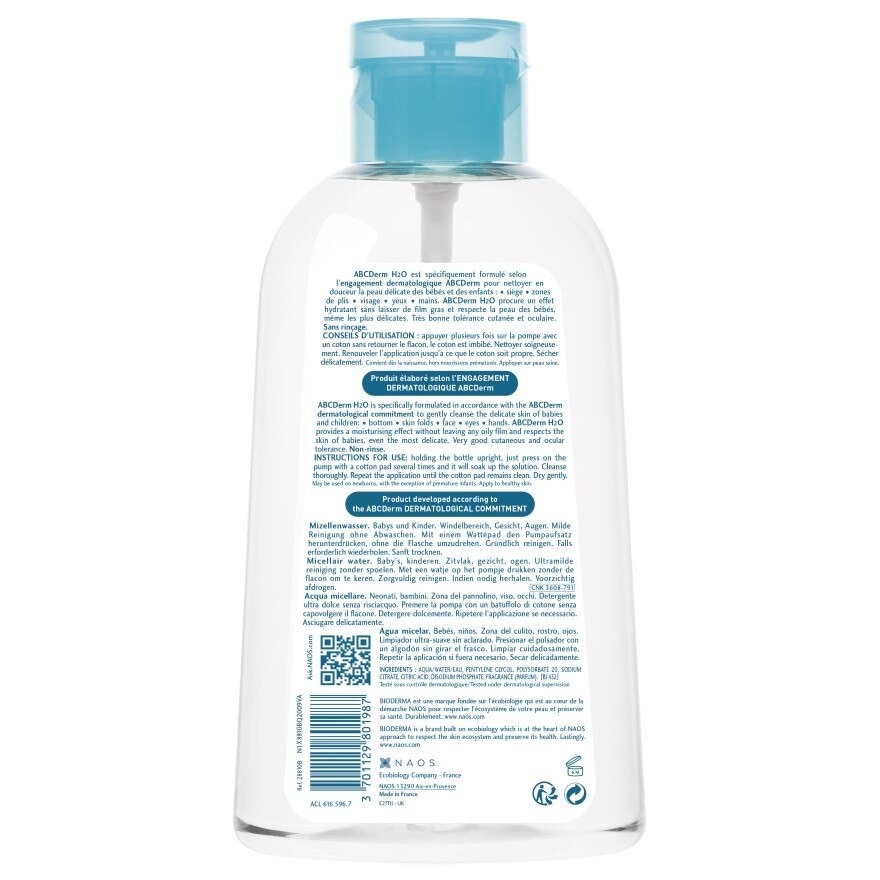 ABCDerm H2O Ultra-Gentle Non-Rinse Micellar Water (Babies and Children's Skin) 1L