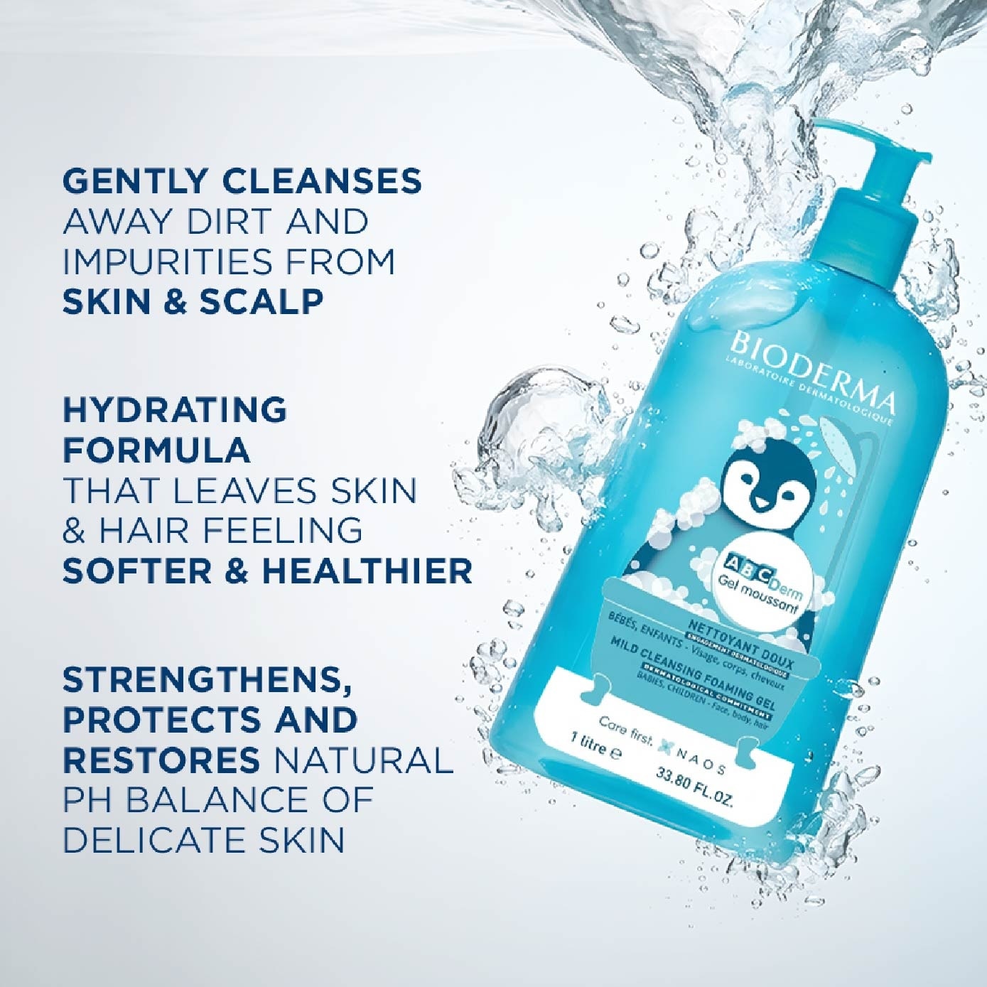 ABCDERM Gel Moussant Ultra-Gentle Soap-Free Face and Body Cleansing Gel 1L