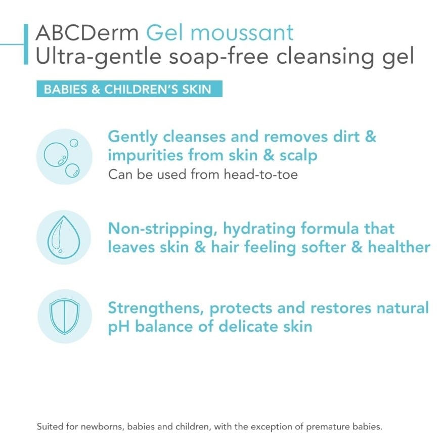 ABCDerm Gel Moussant Ultra-Gentle Soap-Free Face and Body Cleansing Gel (Babies and Children's Skin) 1L