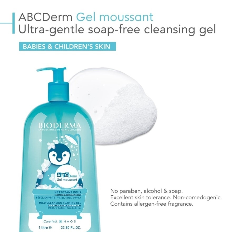 ABCDerm Gel Moussant Ultra-Gentle Soap-Free Face and Body Cleansing Gel (Babies and Children's Skin) 1L