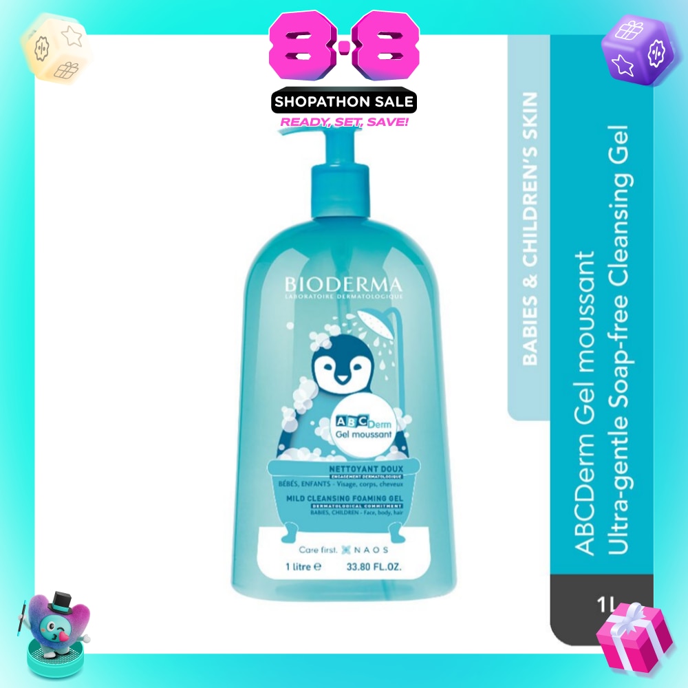 ABCDERM Gel Moussant Ultra-Gentle Soap-Free Face and Body Cleansing Gel 1L