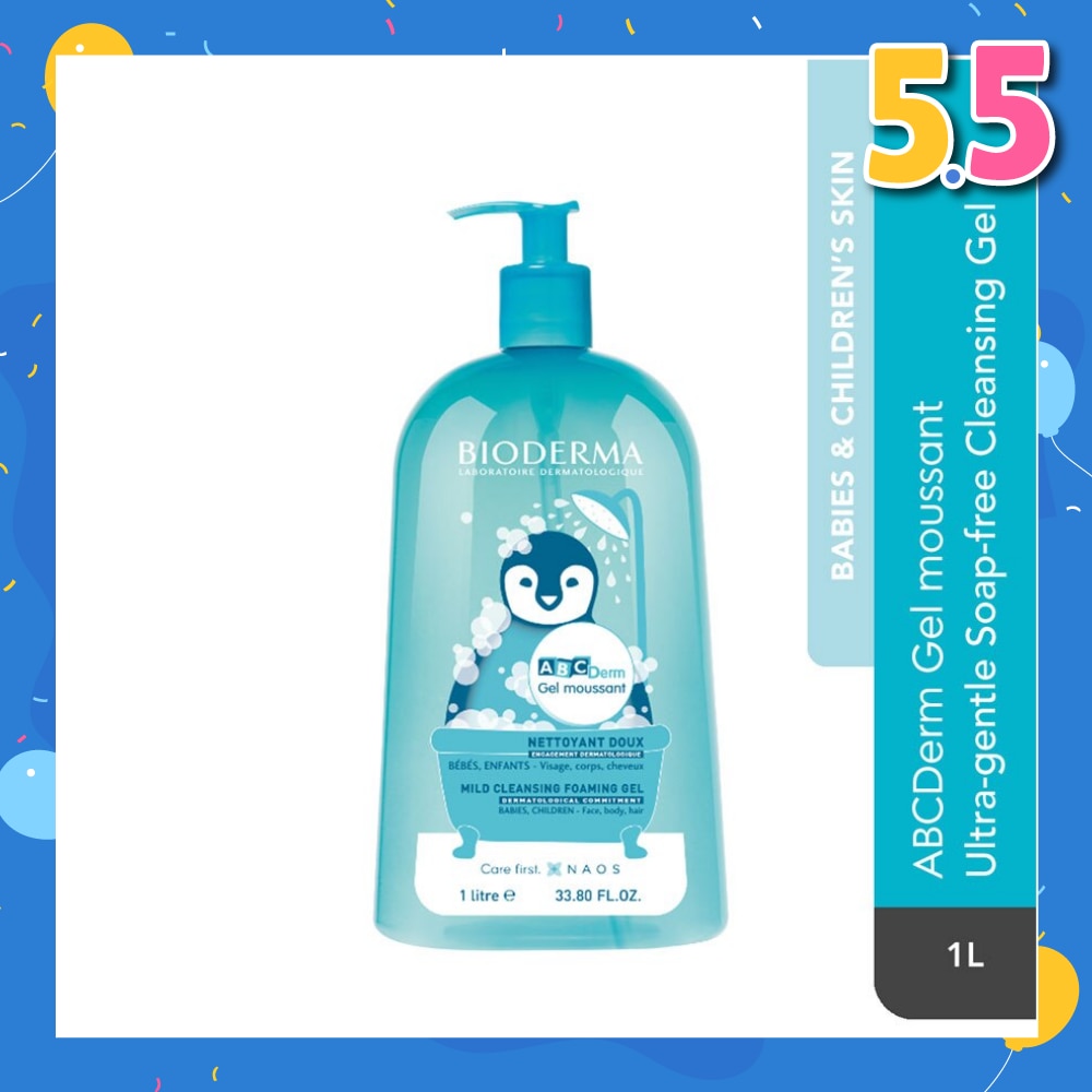 ABCDerm Gel Moussant Ultra-Gentle Soap-Free Face and Body Cleansing Gel (Babies and Children's Skin) 1L